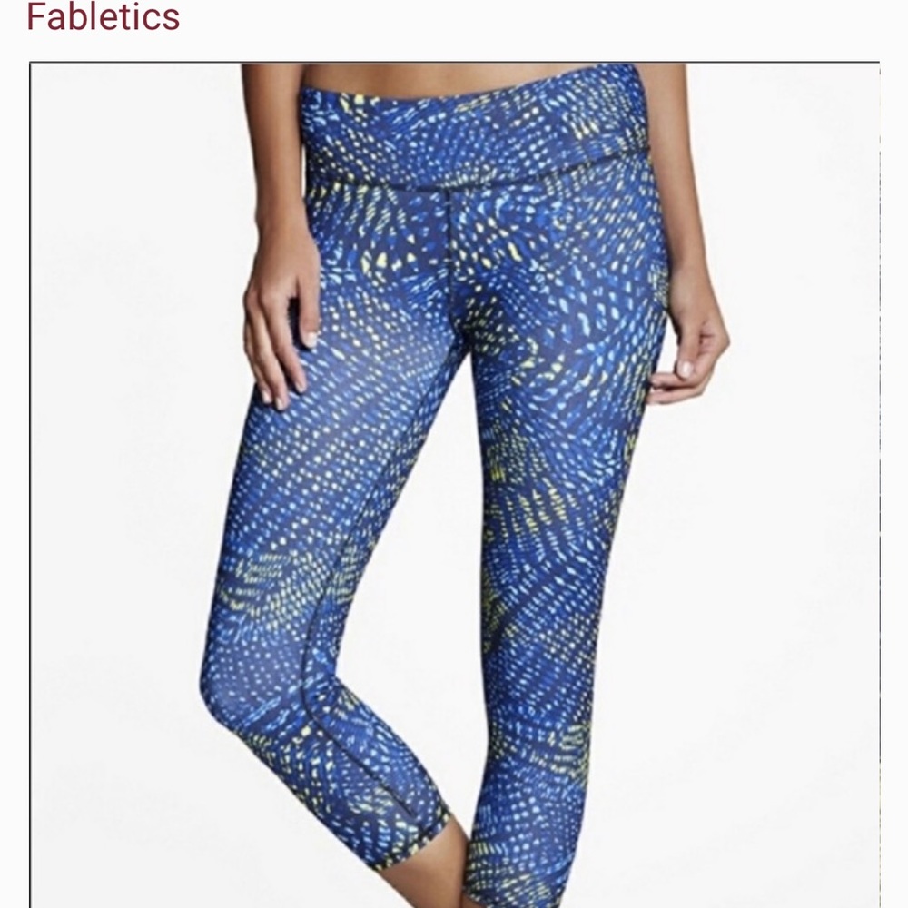 Fabletics blue and yellow abstract color Capri